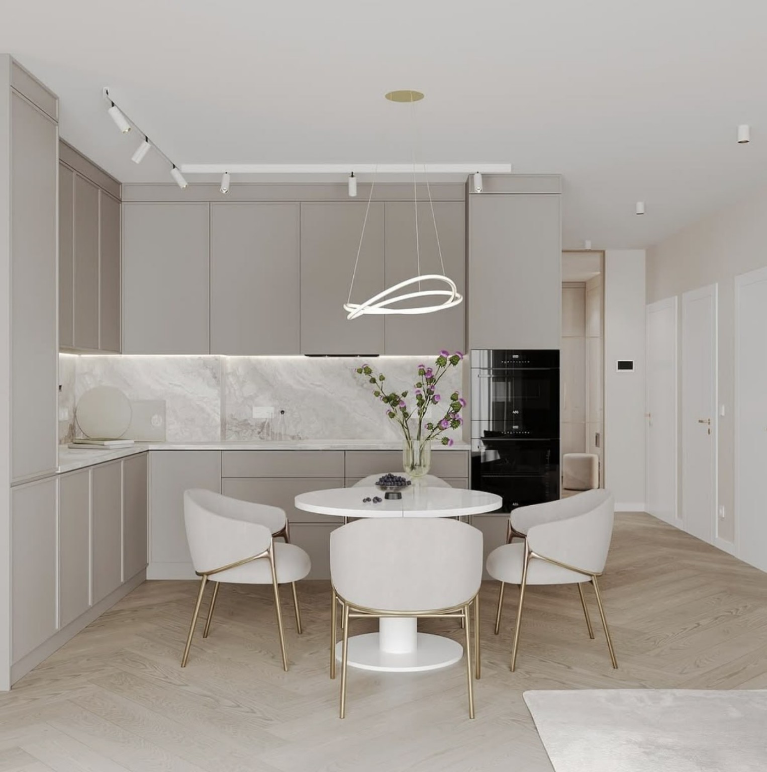 Cuisine lumineuse avec espace repas intégré